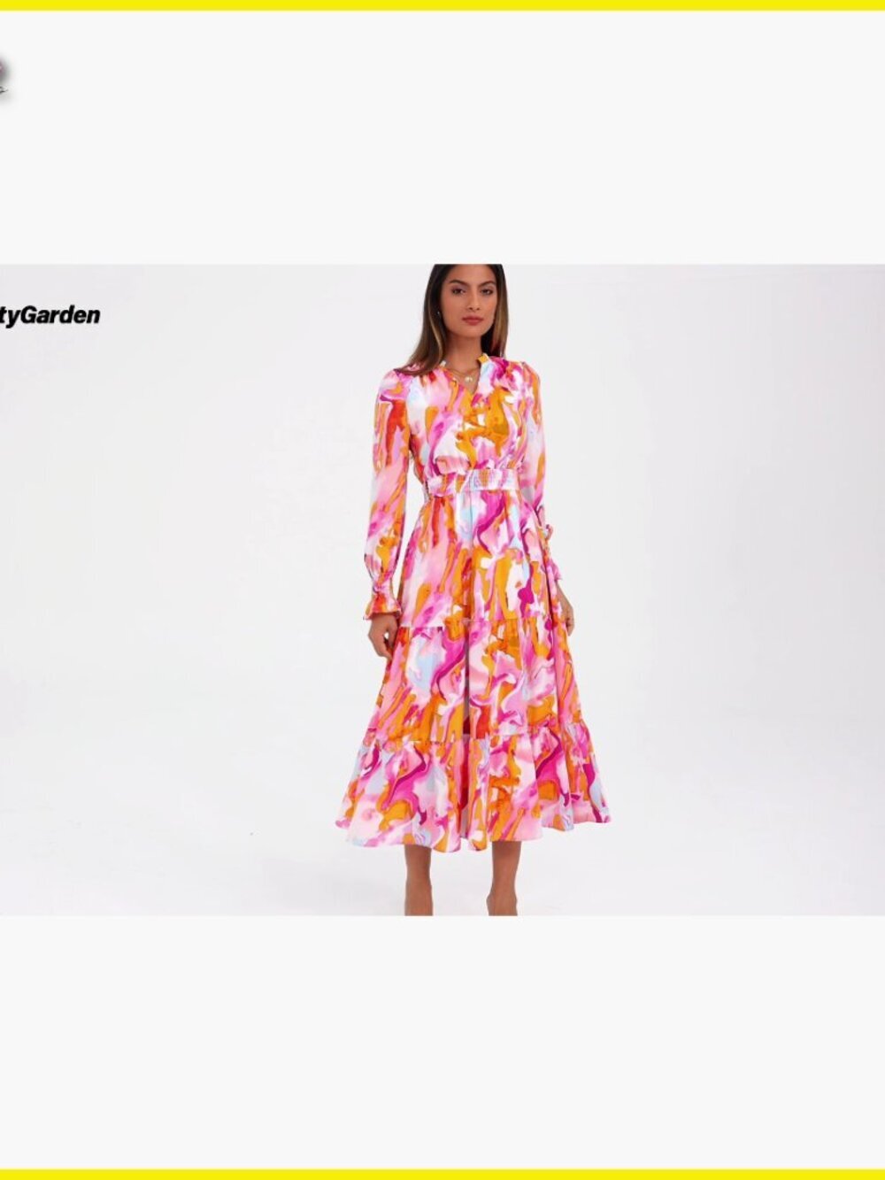 Floral Maxi Dress Long Sleeve V Neck A Line Boho Party Dress with Pockets - Picture 7 of 7